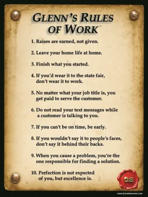 Glenn's Rules of Work poster